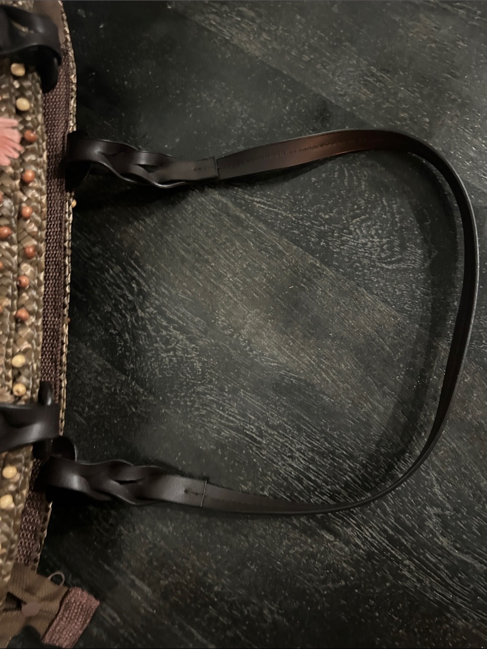 Source Unknown Brown Straw Tote with Floral Accents - Picture 6 of 12